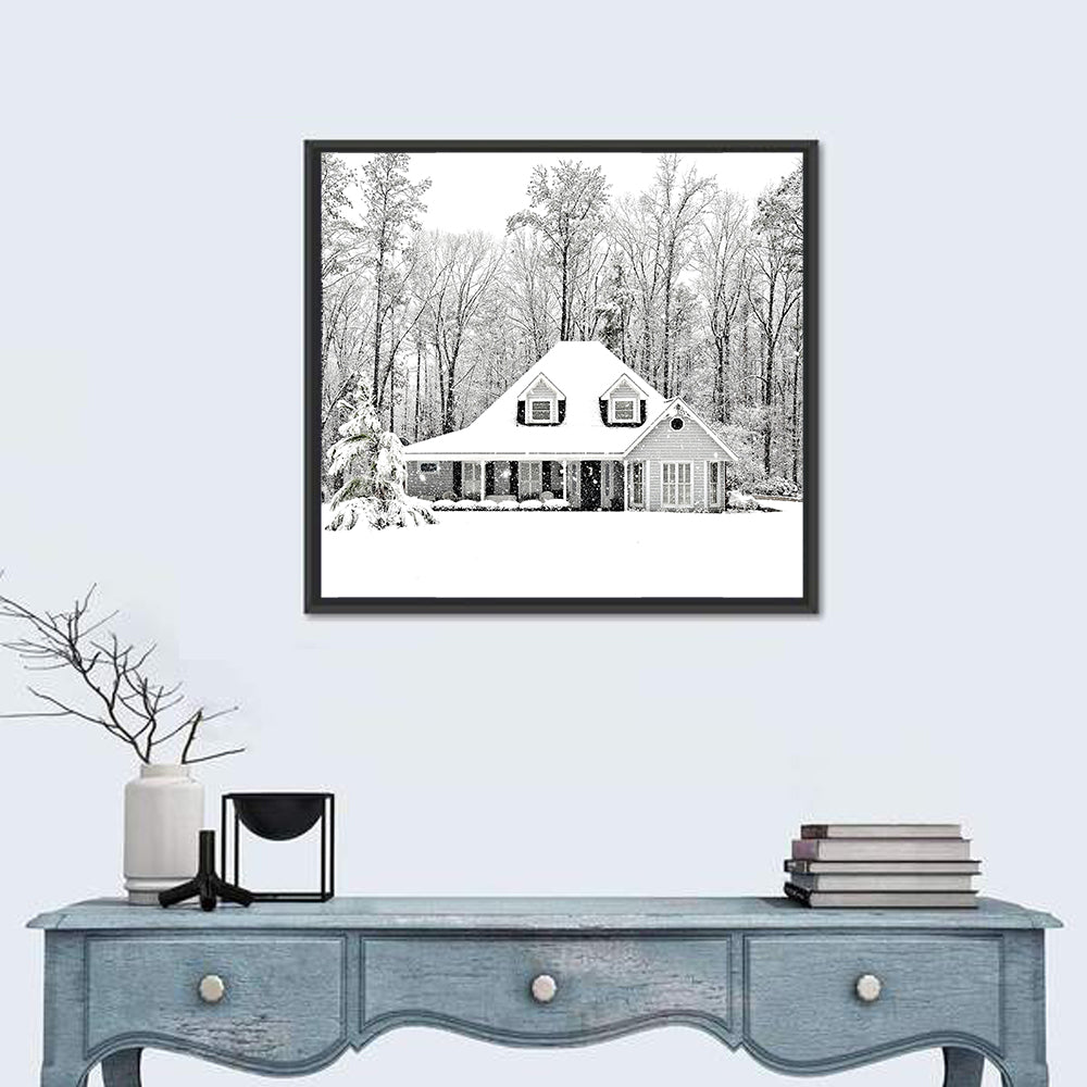 Frosty Winter House Landscape Wall Art