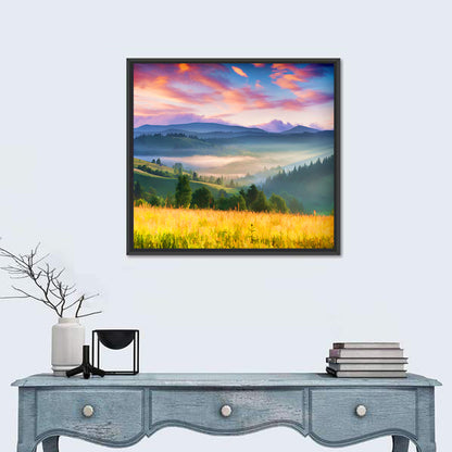Sunrise Mist Over Mountain Meadow Wall Art