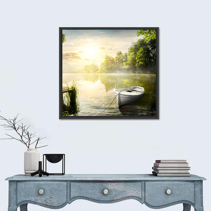 Rowboat at Misty Dock Wall Art