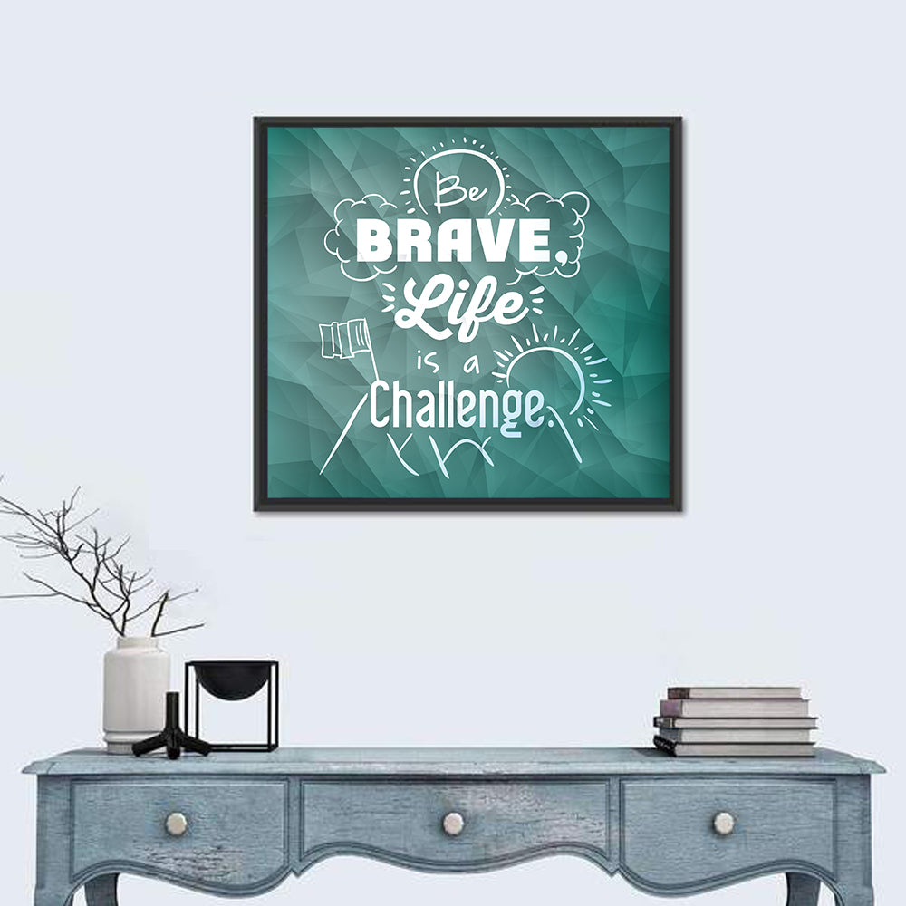 Teal Encouraging Mountain Quote Wall Art in a room, square