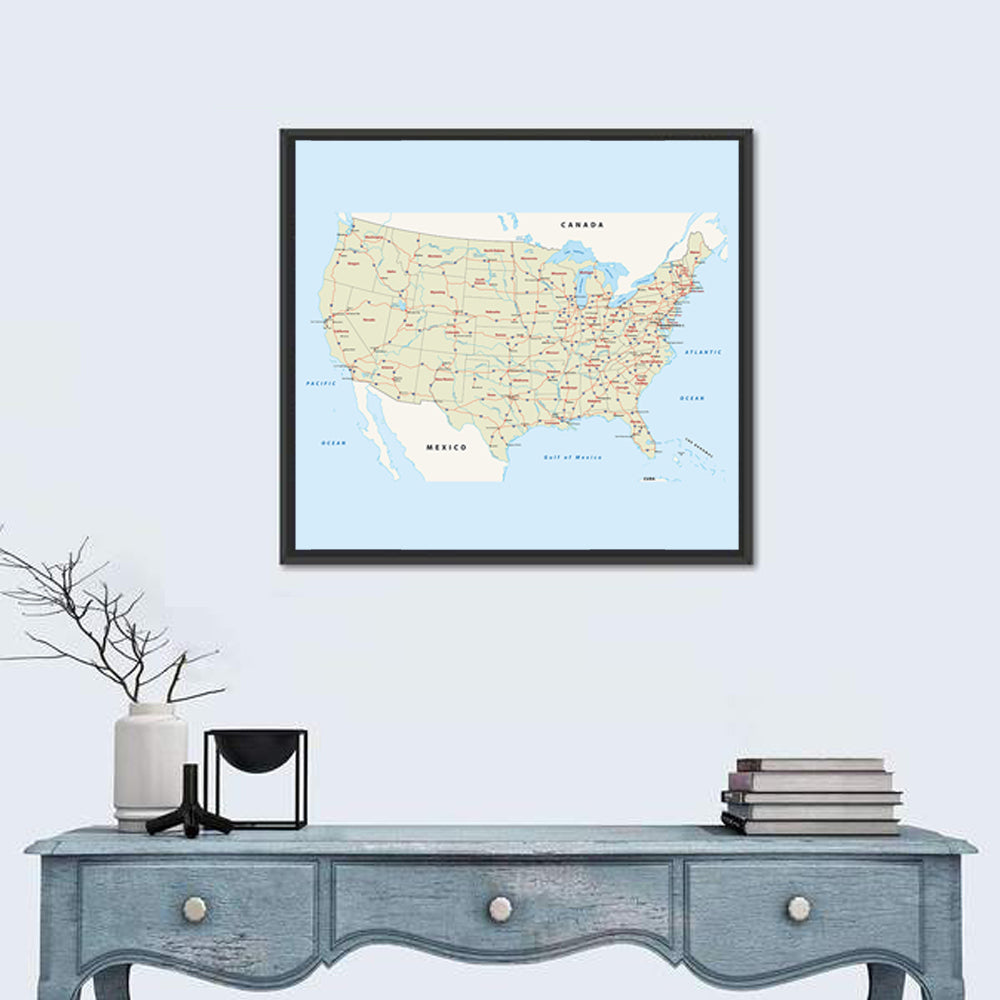 United States Interstate Map Wall Art