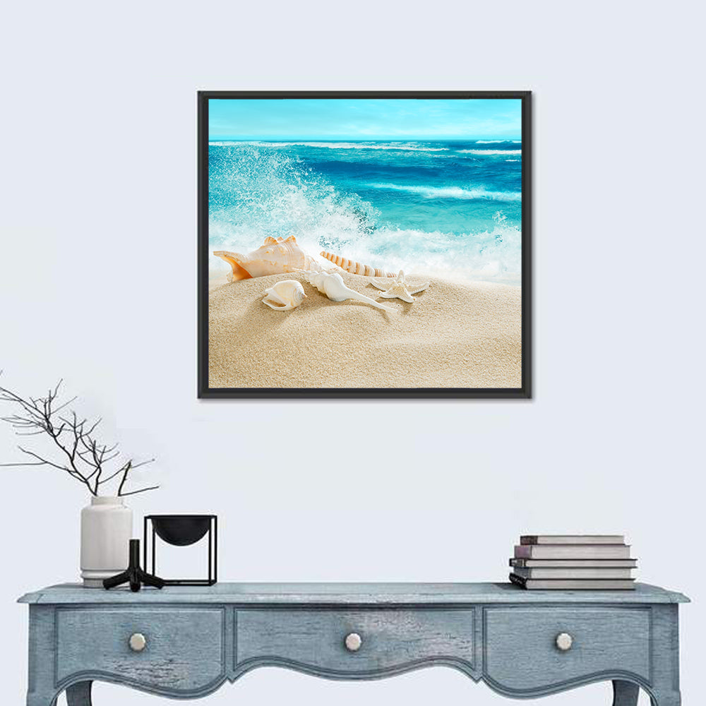 Seashells and Splashing Waves Wall Art