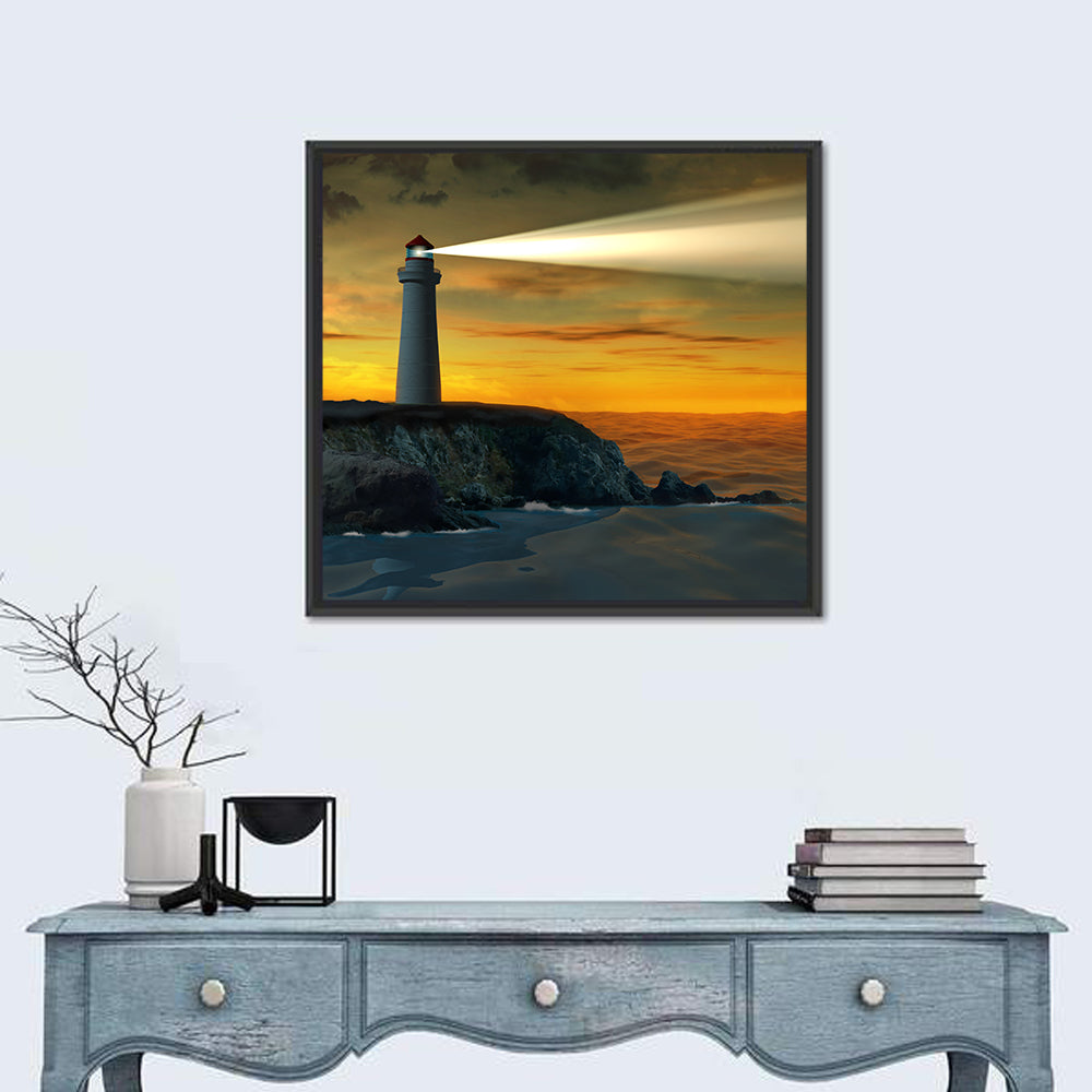 Solitary Lighthouse at Sunset Wall Art