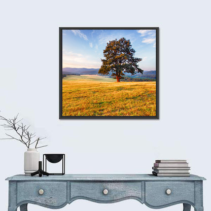 Golden Hour Meadow with Lone Tree Wall Art