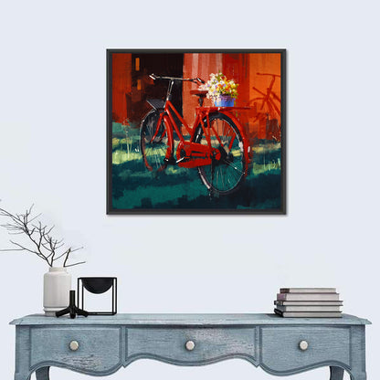 Vintage Bicycle with Floral Basket Wall Art