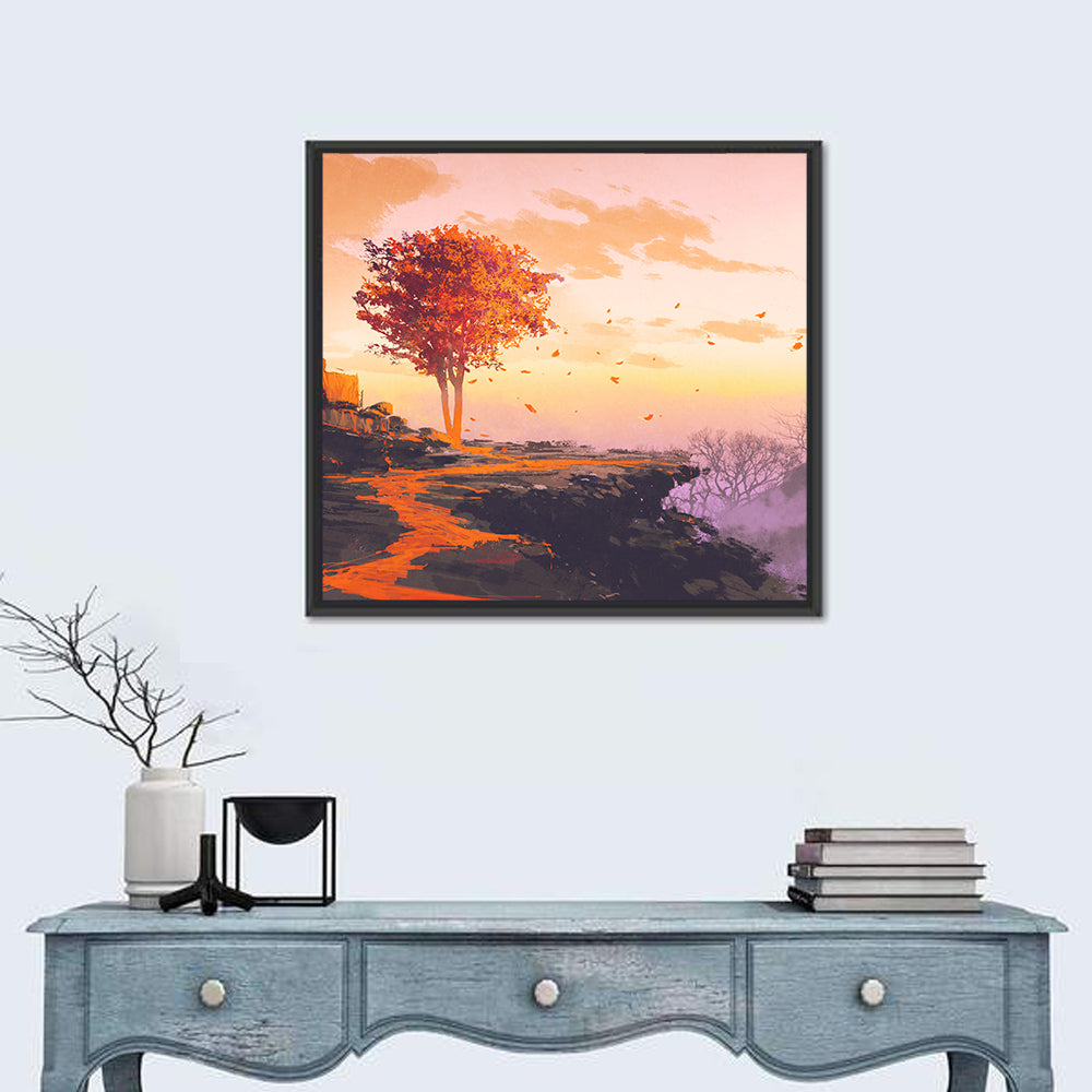 Melting Autumn Tree on Cliff Wall Art