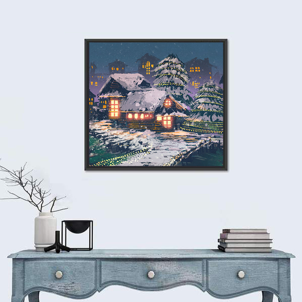 Christmas Night Village Scene Wall Art