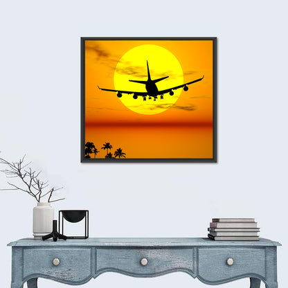 Airplane Silhouette at Sunset Wall Art