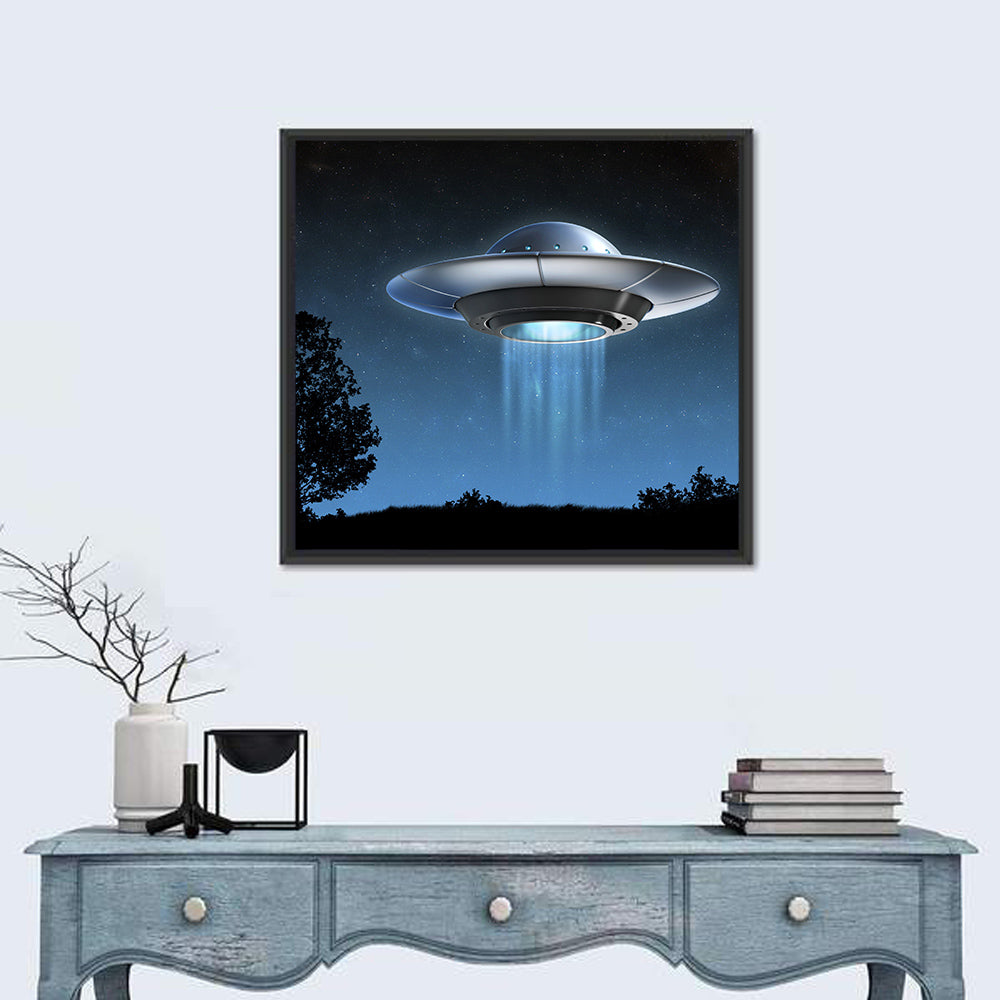 Ufo Over Silhouetted Grassland Wall Art