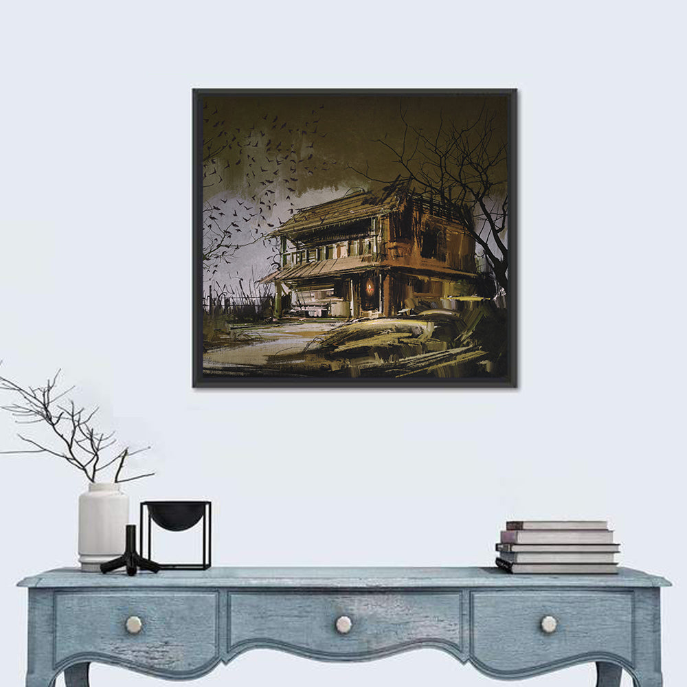 Halloween House at Dusk Wall Art