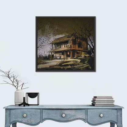 Halloween House at Dusk Wall Art