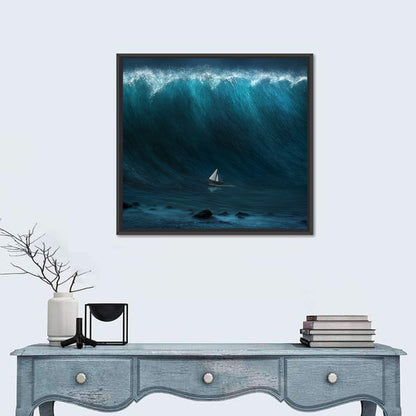 Small Boat Against Large Wave Wall Art