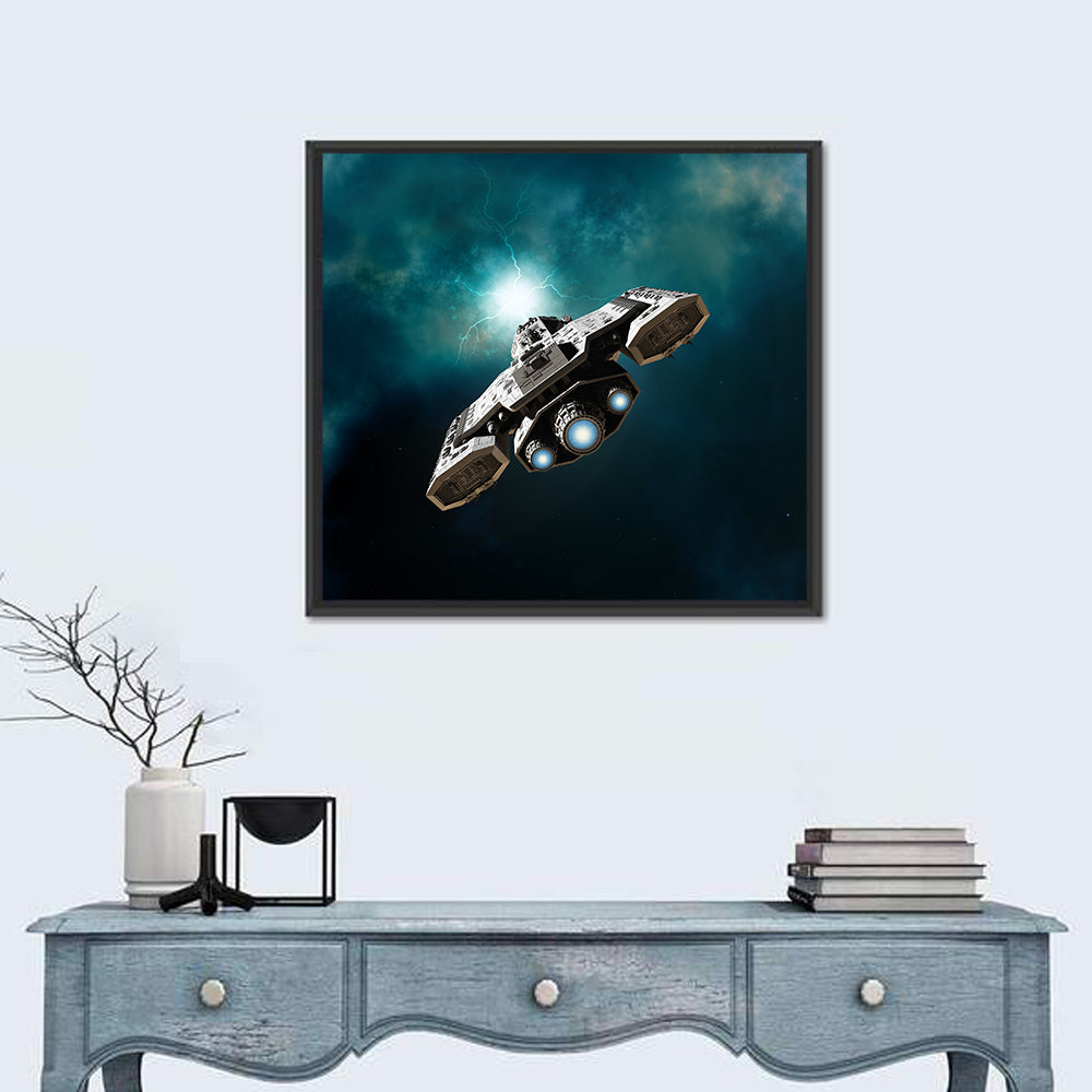 Low Angle Starship with Blue Thrusters Wall Art