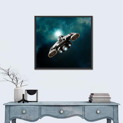 Low Angle Starship with Blue Thrusters Wall Art