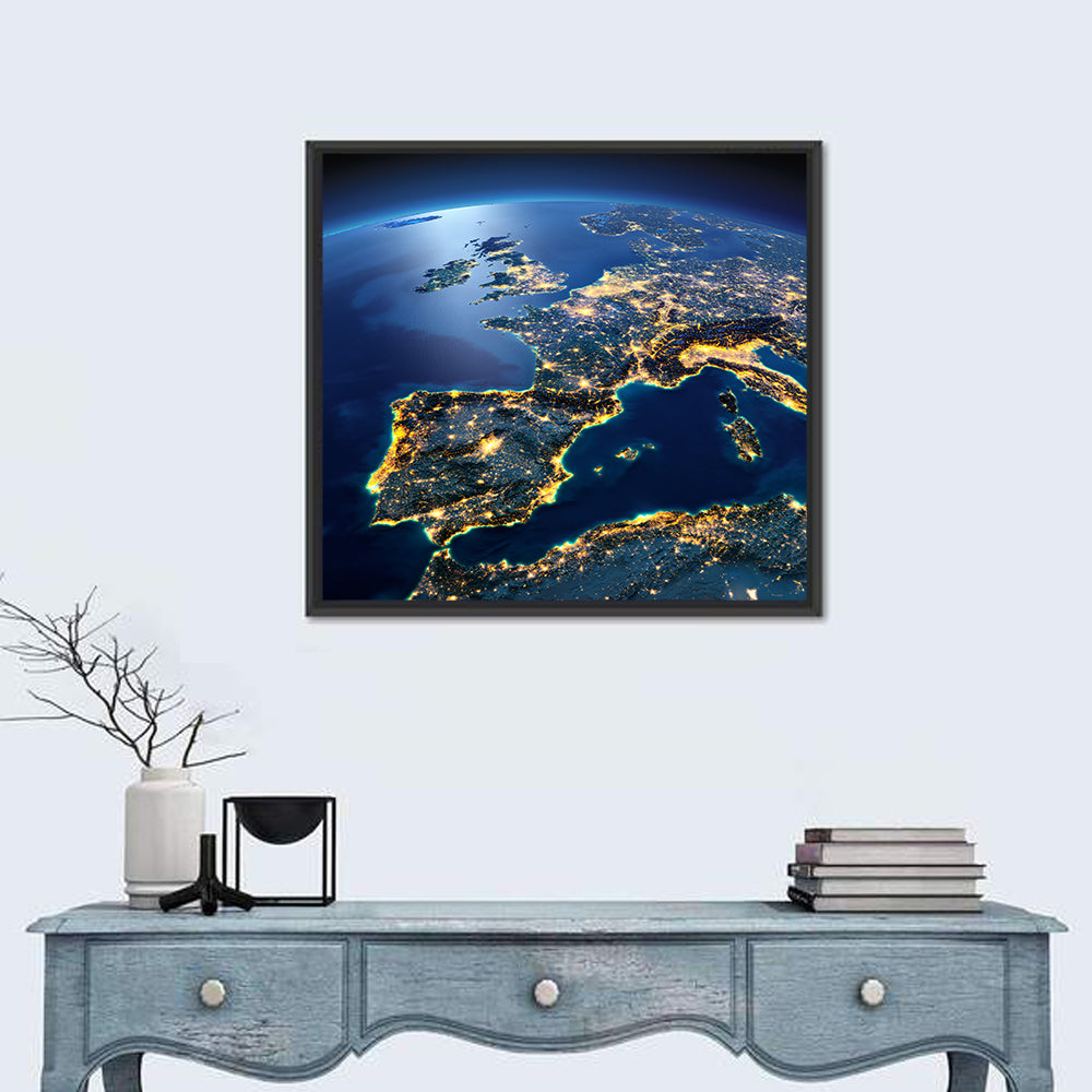 Night View of Earth Over Europe Wall Art
