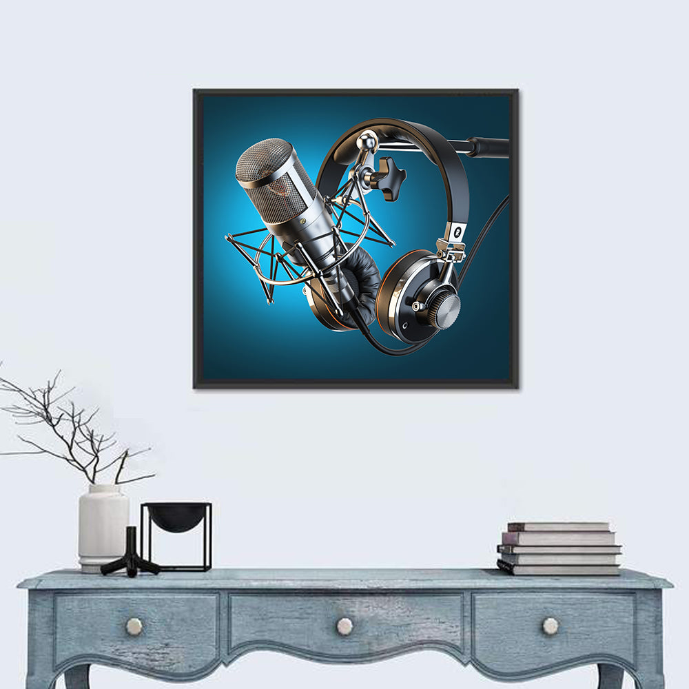 Condenser Microphone and Headphones Wall Art
