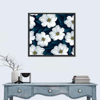 White Flowers on Navy Pattern Wall Art