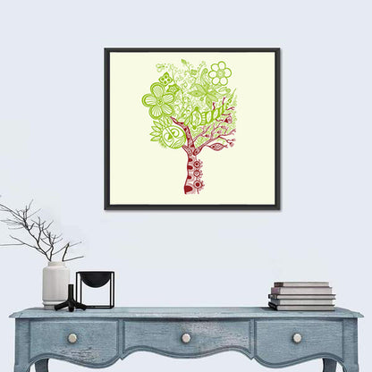 Surreal Tree with Sun Face Wall Art
