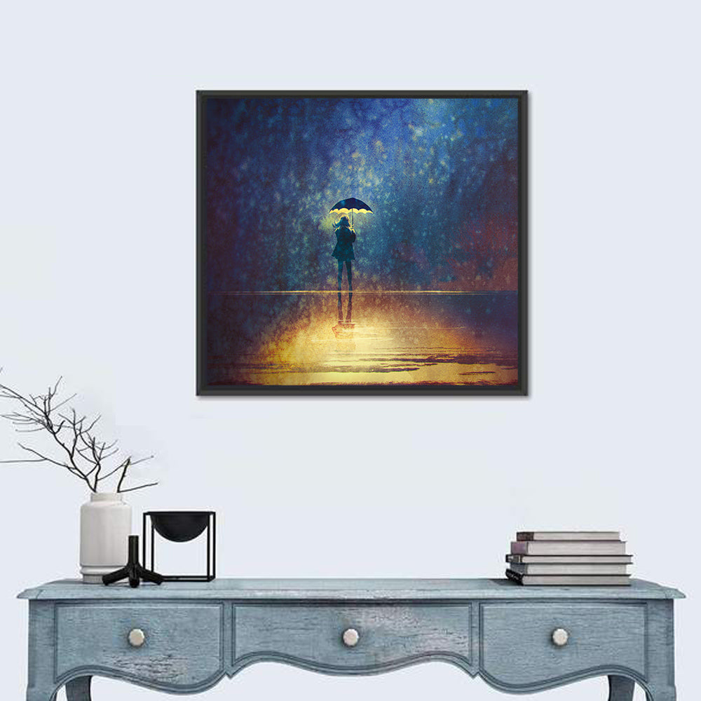 Woman Under Glowing Umbrella Wall Art