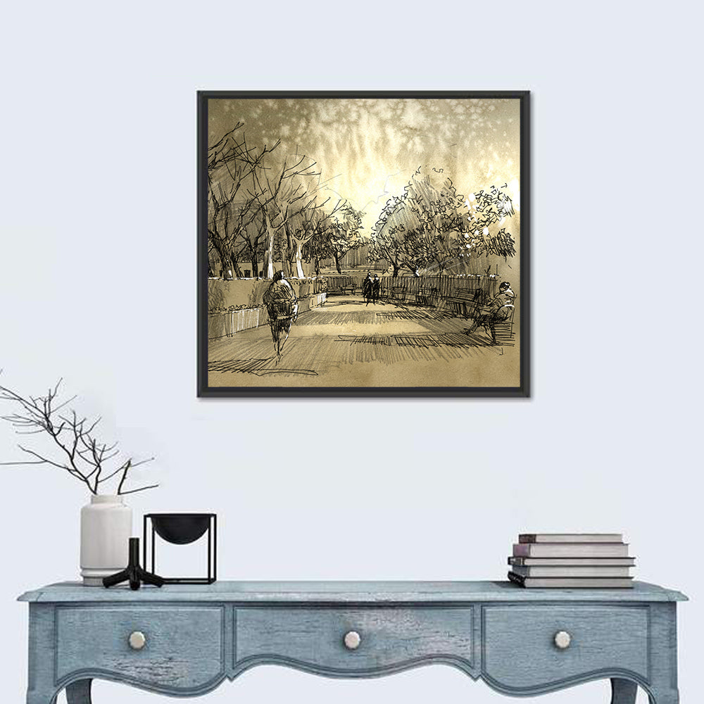 Late Afternoon Park Walkway Sketch Wall Art