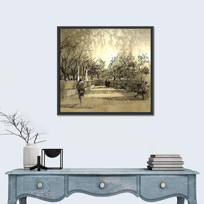 Late Afternoon Park Walkway Sketch Wall Art