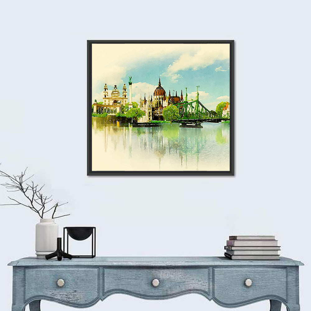 Budapest Riverfront Watercolor Wall Art