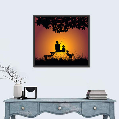 Dockside Sunset Fishing Silhouette Wall Art