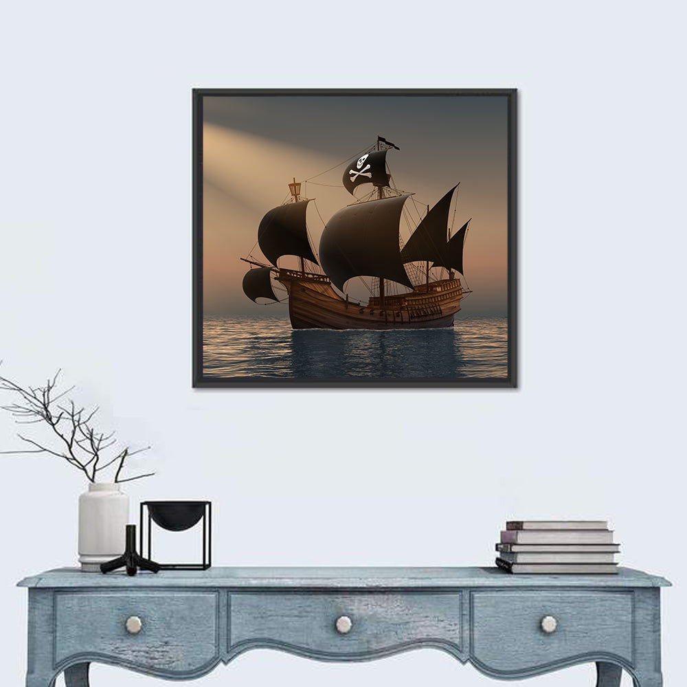 Pirate Ship at Sunset Wall Art