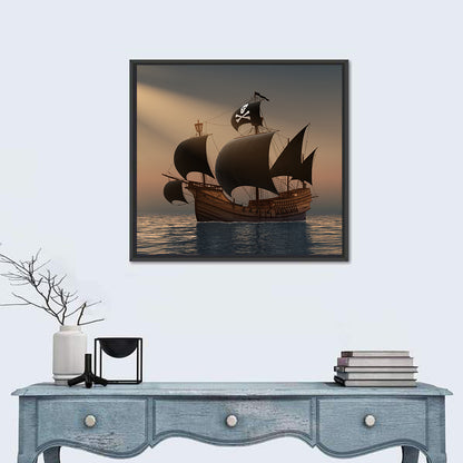 Pirate Ship at Sunset Wall Art