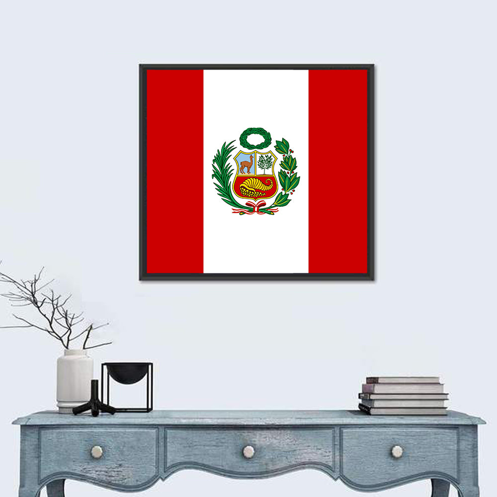 Peruvian Flag With National Emblem Wall Art