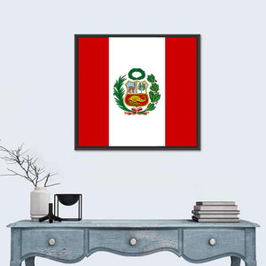 Peruvian Flag With National Emblem Wall Art