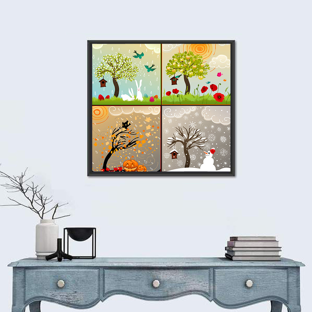 Four Seasons Illustrated Grid Wall Art