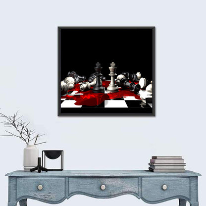 Two Kings on Black Chessboard Wall Art
