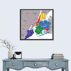 Color-coded New York City Map Wall Art