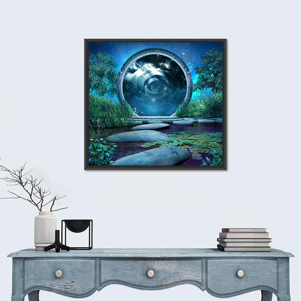 Stone Portal on Moonlit Lake Wall Art