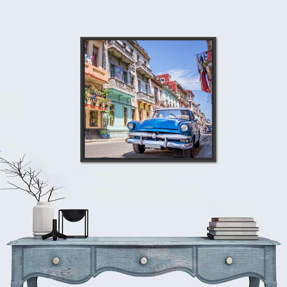 Vintage American Car on Colorful Street Wall Art