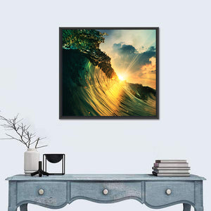 Falling Ocean wave At Sunset Wall Art