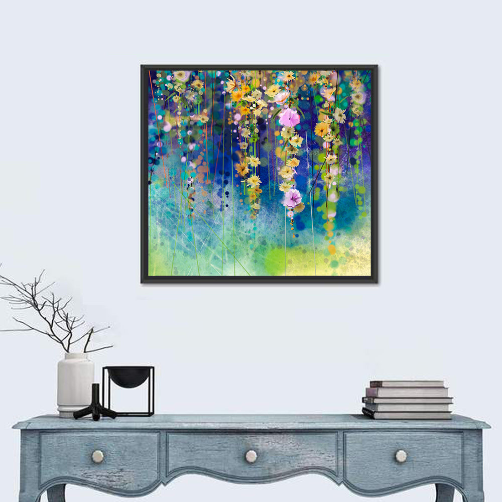 Ethereal Hanging Floral Vines Wall Art in a room, square