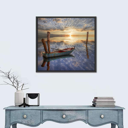 Lonely Boat at Sunset Wall Art