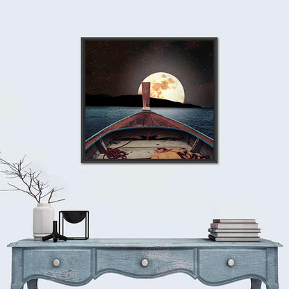 Longtail Boat Under Full Moon Wall Art