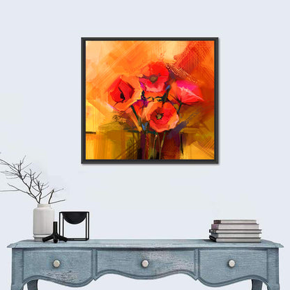 Impasto Red Poppy Bouquet Wall Art