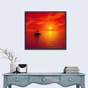 Small Island With Coconut Trees Sunset Wall Art