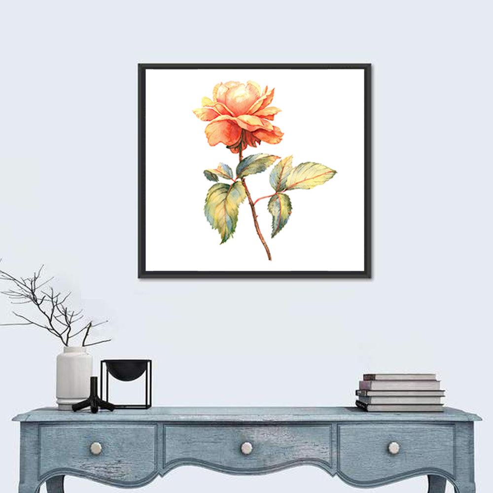 Orange Watercolor Rose Illustration Wall Art