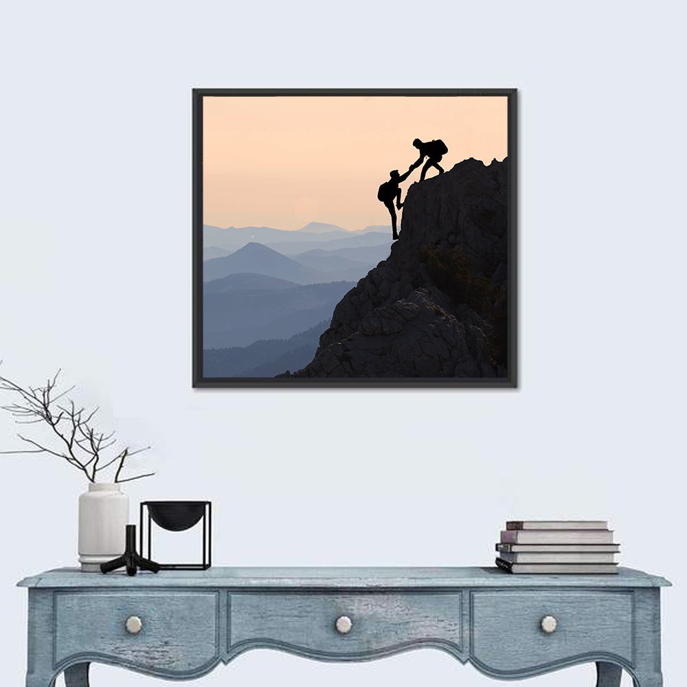Sunset Mountaineering Silhouette Wall Art