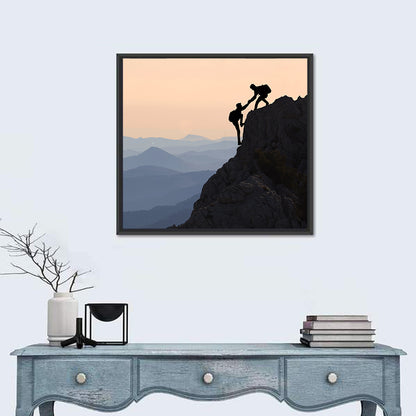 Sunset Mountaineering Silhouette Wall Art