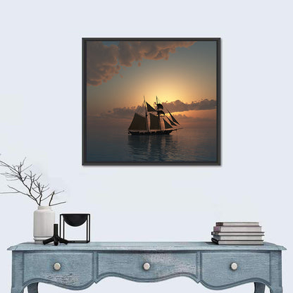 Golden Schooner at Sunset Wall Art