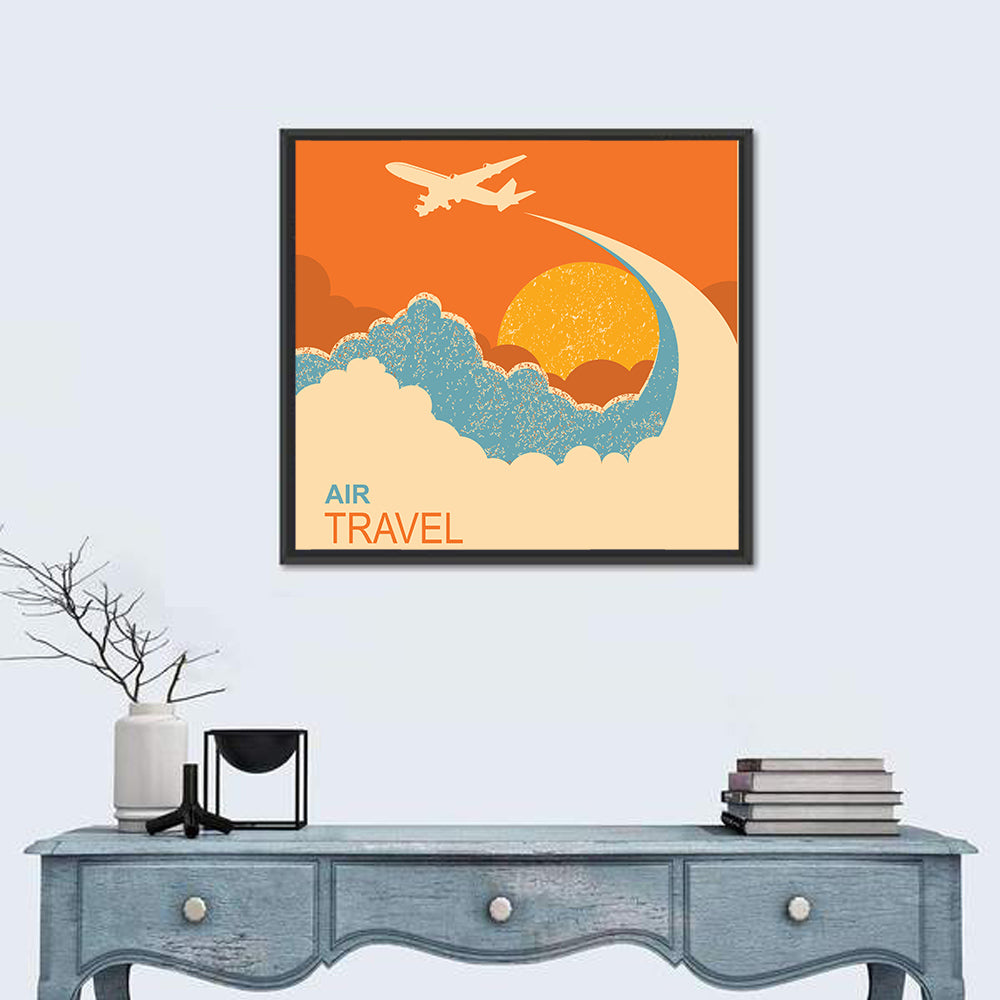 Retro Airplane at Sunset Illustration Wall Art