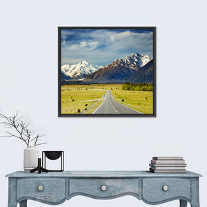 Road & Snowy Mountains In New Zealand Wall Art