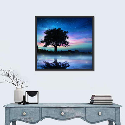 Lonely Tree Under Starry Sky Wall Art