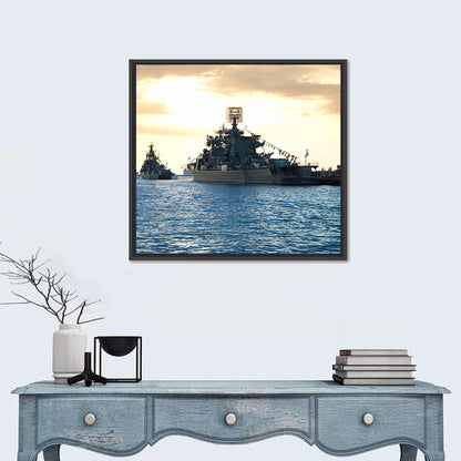 Naval Fleet at Golden Sunset Wall Art